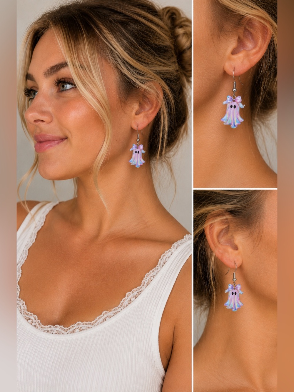 New Pastel Ghost Bow Halloween Dangle Earrings 👻🎀